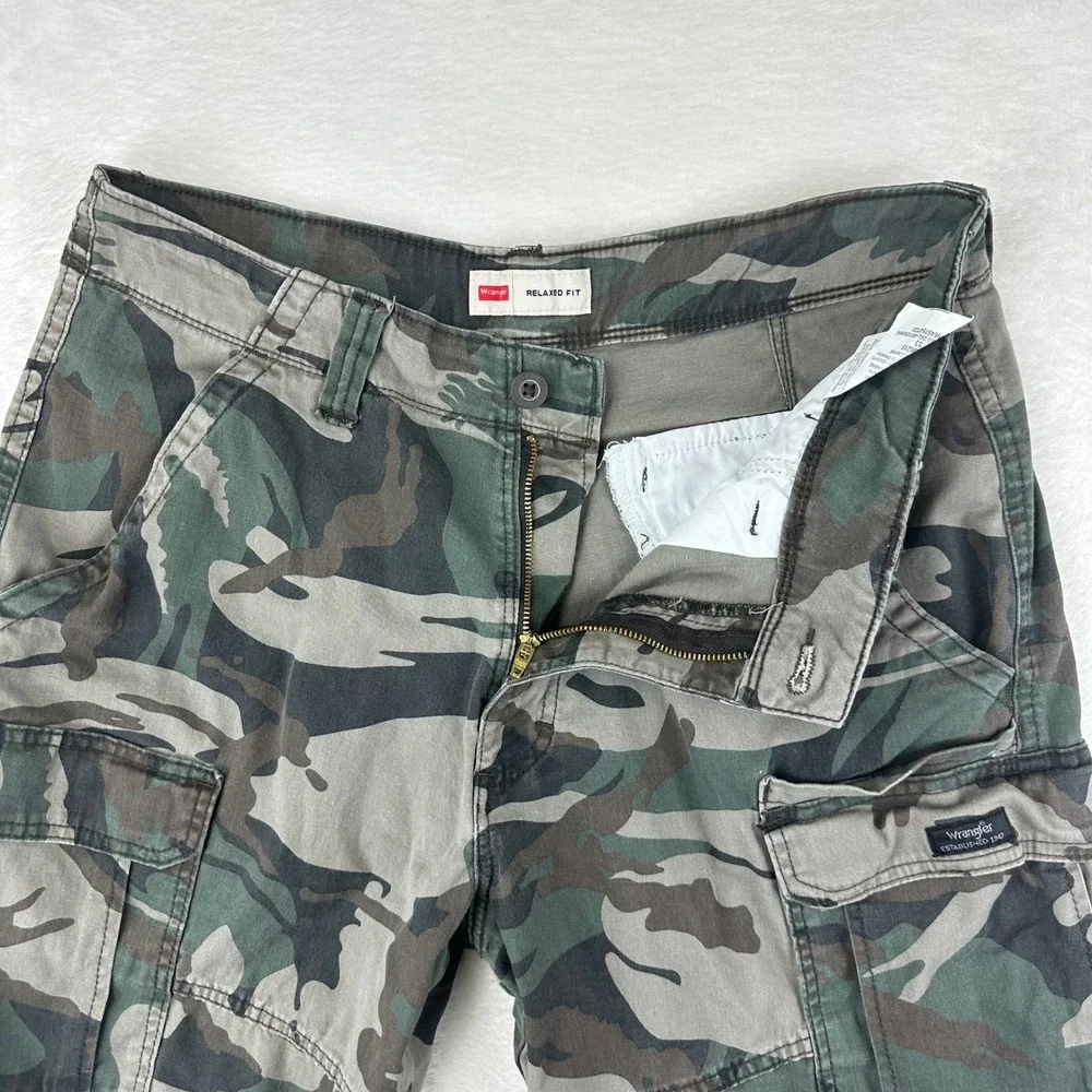 Wrangler Cargo Shorts Mens Relaxed Fit 33 Camo Green Utility Cotton Camouflage